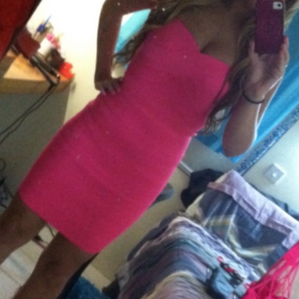 Akira Hot Pink Bandage Midi Dress